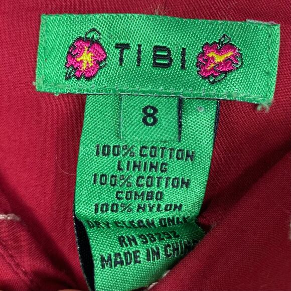 NWOT TIBI Dress 8 Merlot Beads Embroidery FitFlare Pleated Sweetheart-CuffedNeck - Picture 3 of 8